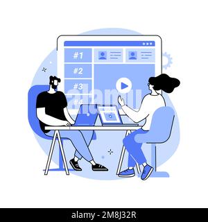Workspace isolated cartoon vector illustrations. Group of diverse people using laptops and common workspace, virtual classrooms, data visualizations, Stock Vector