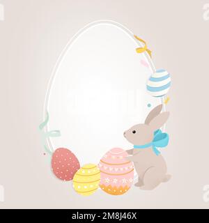 Oval Easter frame with bunny and eggs vector Stock Vector