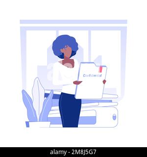 Confidentiality documents isolated concept vector illustration. Secretary holds folder with confidential information documents, company documents, cor Stock Vector