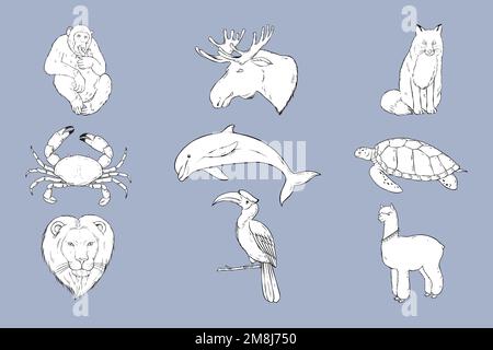 Vector wildlife sticker black and white set Stock Vector