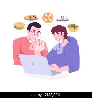 Order food online isolated cartoon vector illustrations. Couple making products order with laptop, buying food and drinks online from restaurant, meal Stock Vector