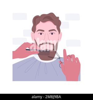 Shaving isolated cartoon vector illustrations. Man shaving beard in salon, holding razor in hands, appearance and hygiene care, beauty procedures, bea Stock Vector