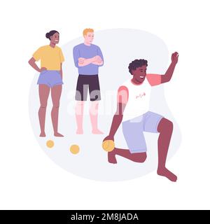 Bocce court isolated cartoon vector illustrations. Group of smiling friends play bocce ball on the court, hipster people have fun in the city park, sp Stock Vector