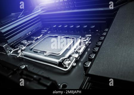 New Generation Modern Computer Processors CPU Between Cooling Components. Desktop Computer Building Theme. Stock Photo