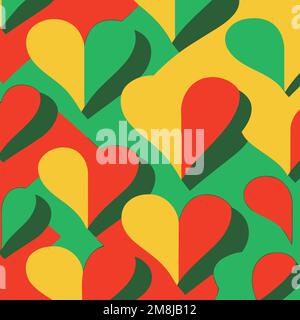 Pattern for background or wallpaper containing hearts in yellow red green colors pan african colors minimalist style Stock Vector