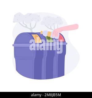 Trash sorting facility isolated cartoon vector illustrations. Young girl throwing a bottle for recycling in the city park, environmental protection, t Stock Vector