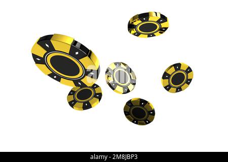Casino Gaming Tokens Black and Gold 3D Rendered Illustration. Gambling Chips. Stock Photo