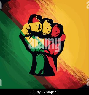 Clenched fist with pan african colors representing streng in the black history month Stock Vector