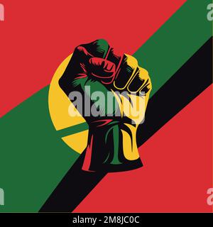 Clenched fist with pan african colors representing streng in the black history month Stock Vector