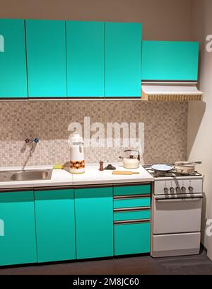 A kitchen with a stove from the 70s and 80s of the last century Stock Photo