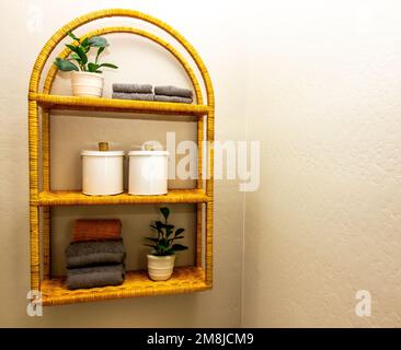 Bathroom Basket Weave Organizer Stock Photo
