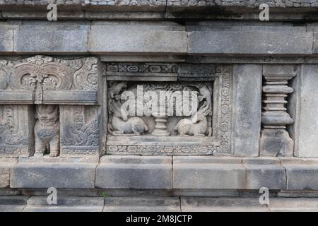 reliefs Hindu carvings on the Prambanan temples, UNESCO, Yogyakarta, Java Island, Indonesia Stock Photo