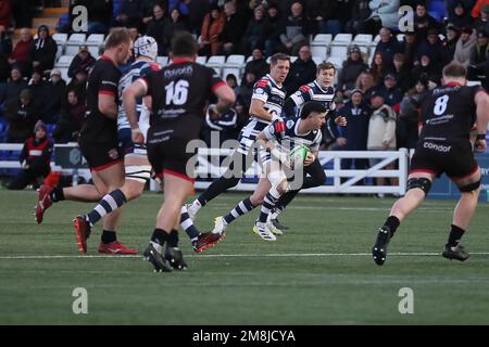 Coventry, UK. 14th Jan, 2023. ***Coventry William Chudley breaks during the Rugby Championship match between Coventry and Jersey Reds at Butts Park Arena, Coventry, UK on 14 January 2023. Photo by Simon Hall. Editorial use only, license required for commercial use. No use in betting, games or a single club/league/player publications. Credit: UK Sports Pics Ltd/Alamy Live News Stock Photo