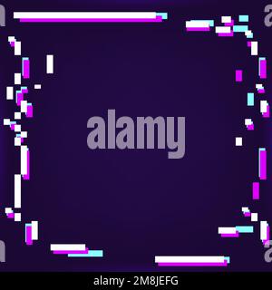 Neon glitched frame on a dark purple background vector Stock Vector