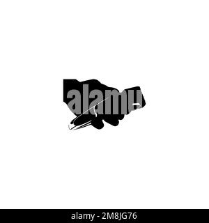 Electric razor in hand icon. Simple style barber shop big sale poster background symbol. Electric razor in hand brand logo design element. Stock Vector
