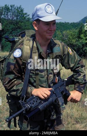 A U.S. Army radio telephone operator with Headquarters and Headquarters ...