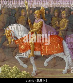 Vespasian (AD 9-79). Illustration entitled 'Vespasian Marching against the Jews' from a book by Jean Bourdichon, c. 1470 Stock Photo
