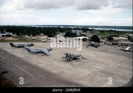 Aerial view of Moi International Airport, one of the main staging areas for the humanitarian airlift flying into Goma, Zaire supporting the Rwandan refugees. Subject Operation/Series: SUPPORT HOPE Base: Mombasa Country: Kenya (KEN) Stock Photo