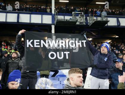 Goodison Park, Liverpool, UK. 14th Jan, 2023. Premier League Football, Everton versus Southampton; Everton supporters protest at the governance and management of the club under owner Farhad Moshiri and chairman Bill Kenwright Credit: Action Plus Sports/Alamy Live News Stock Photo