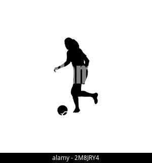 Woman football player icon. Simple style world woman football cup poster background symbol. Woman football player brand logo design element. Woman foo Stock Vector