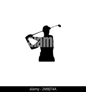 Golf player icon. Simple style golf tournament poster background symbol. Golf player brand logo design element. Golf player t-shirt printing. Stock Vector
