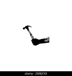 Hammer in hand icon. Simple style repair company big sale poster background symbol. Hammer in hand brand logo design element. Hammer in hand t-shirt Stock Vector