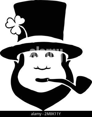 leprechaun face with pipe silhouett Stock Vector