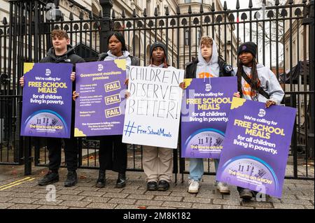 London, UK. 14 January 2023. Campaigners from Bite Back protest in Westminster to demand free school meals for all children living in poverty. Credit: Andrea Domeniconi/Alamy Live News Stock Photo