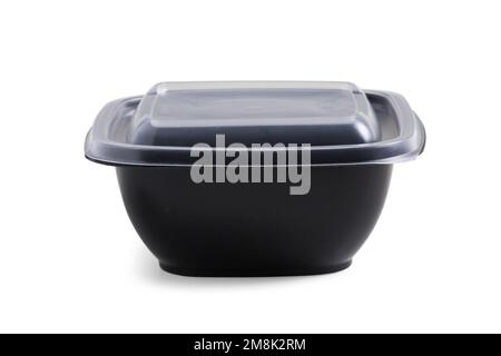 Disposable plastic food container with lid isolated on white Stock Photo