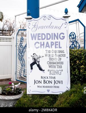 Las Vegas, Nevada, USA. 14th Jan, 2023. The Graceland Wedding Chapel on Las Vegas Boulevard.(Credit Image: © Brian Cahn/ZUMA Press Wire) EDITORIAL USAGE ONLY! Not for Commercial USAGE! Credit: ZUMA Press, Inc./Alamy Live News Stock Photo