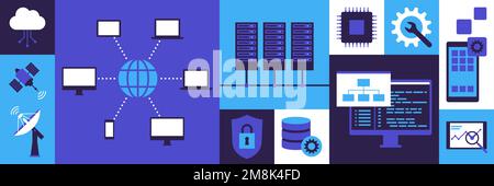 Information technology and telecommunications concepts background with icons: internet, communication and technological innovation Stock Vector