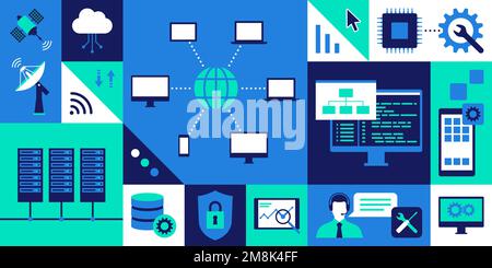 Information technology and telecommunications concepts background with icons: internet, communication and technological innovation Stock Vector