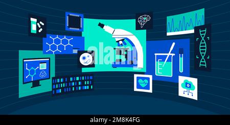Virtual reality and medical research: interactive interfaces in a VR environment Stock Vector