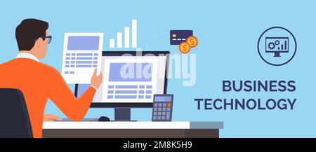 Businessman checking paperwork and electronic documents, business management and accounting concept Stock Vector