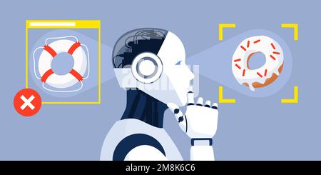 AI robot fails in image recognition, artificial intelligence mistake concept Stock Vector