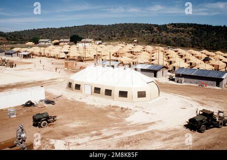 Hard back tent frames constructed by members of the Naval Mobile ...