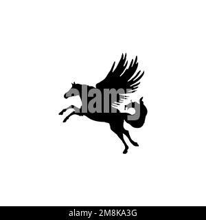 Pegasus icon. Simple style fantasy poster background symbol. Pegasus brand logo design element. Pegasus t-shirt printing. vector for sticker. Stock Vector