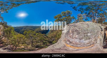 360 degree panoramic view of Spherical panoramic photograph of the Nepean River from the Nepean Lookout in the Blue Mountains National Park in New South Wales in Australia