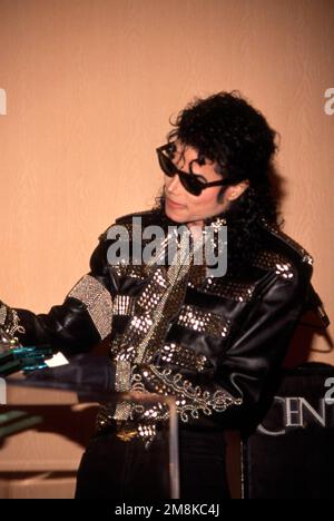 Michael Jackson being presented an Award in recognition of his work in favor of humanitarian causes September 14, 1990. Credit: Ralph Dominguez/MediaPunch Stock Photo