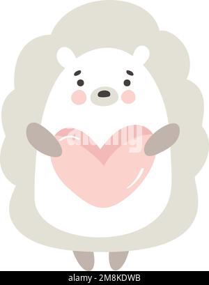 Valentine Funny vector hedgehog in hand drawn scandinavian baby style with heart. Outline drawing. Perfect for apparel, cards, poster, nursery Stock Vector