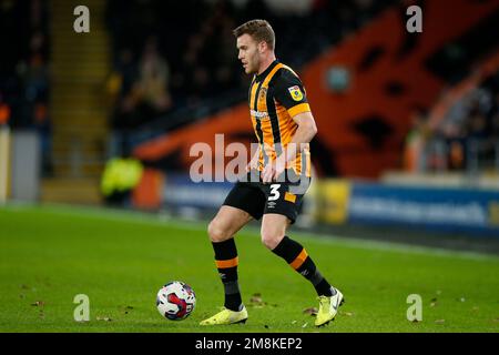 Hull, UK. 14th Jan, 2023. Callum Elder #3 of Hull City during the Sky Bet Championship match Hull City vs Huddersfield Town at MKM Stadium, Hull, United Kingdom, 14th January 2023 (Photo by Ben Early/News Images) in Hull, United Kingdom on 1/14/2023. (Photo by Ben Early/News Images/Sipa USA) Credit: Sipa USA/Alamy Live News Stock Photo