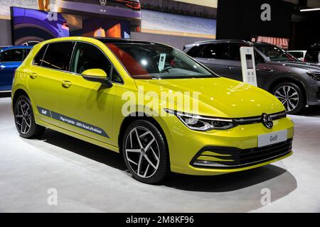 Volkswagen Golf plug-in hybrid car at the Brussels Autosalon European Motor Show. Brussels, Belgium - January 13, 2023. Stock Photo