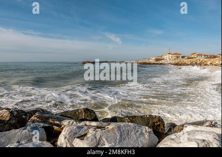 Rough sea in the winter season on the beach of Marina di Pisa, Italy Stock Photo