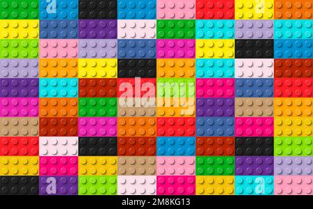 Many toys blocks in different colours. Colorful plastic bricks. Seamless vector pattern background Stock Vector