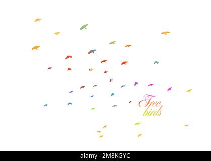 Abstract colored flying birds. Mixed media. Vector illustration Stock Vector