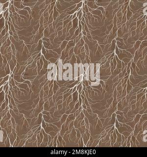 Seamless illustration. light plant roots against brown Background Stock Photo