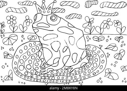 Coloring page with princess frog Stock Vector