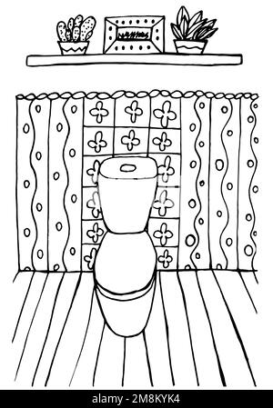 Cozy toilet colouring page Stock Vector