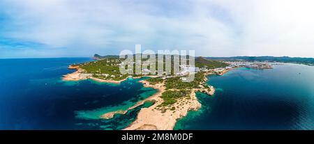 Cala Gracio and Calo el Moro beach on Ibiza island, Spain, aerial views ... image.