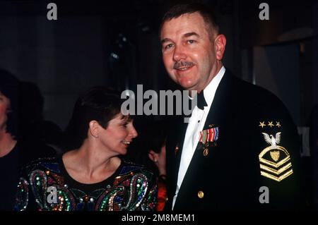 A close up view of The MASTER CHIEF PETTY Officer (MCPO) of the US Coast Guard, Eric Trent in attendance at the Medal of Honor Ball during the 1997 presidential Inauguration. State: District Of Columbia (DC) Country: United States Of America (USA) Stock Photo